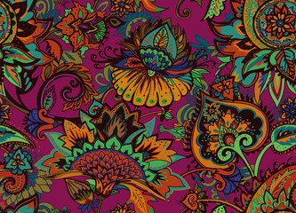 Paisley. Seamless Textile floral pattern with oriental paisley ornament.