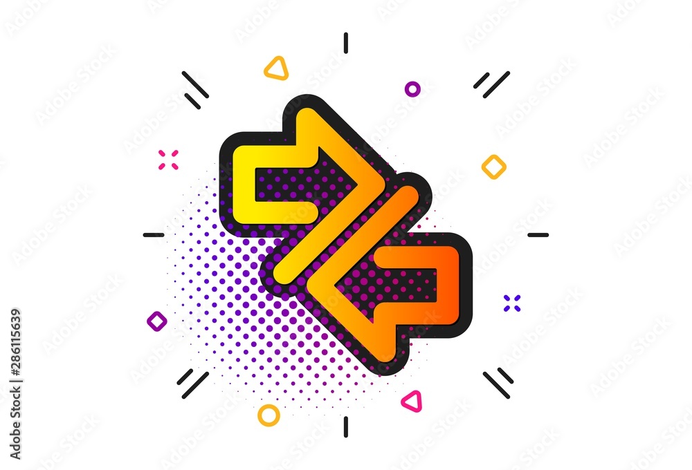 Poster communication arrowheads symbol. halftone circles pattern. synchronize arrows icon. navigation point