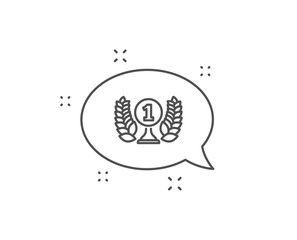Laureate award line icon. Chat bubble design. Winner prize symbol. Prize with Laurel wreath sign. Outline concept. Thin line laureate award icon. Vector
