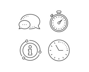 Timer line icon. Chat bubble, info sign elements. Stopwatch symbol. Time management sign. Linear timer outline icon. Information bubble. Vector