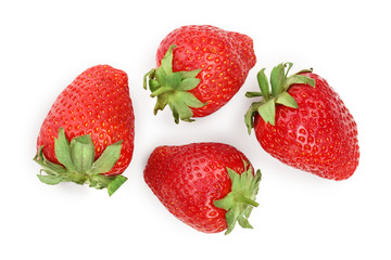 Strawberries isolated on white background. Top view. Flat lay pattern
