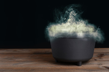 halloween cauldron with smoke