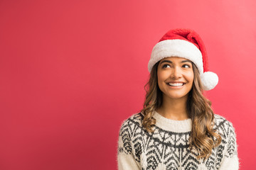 Smiling Latin Woman Thinking About Christmas Holiday