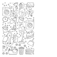 cleaning services company vector monochrome pattern on white background, drawing.