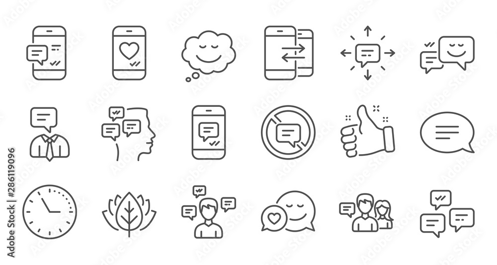 Poster message and communication icons. group chat, speech bubble and sms. contact linear icon set. quality