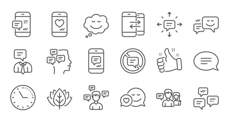 Message and Communication icons. Group chat, Speech bubble and Sms. Contact linear icon set. Quality line set. Vector