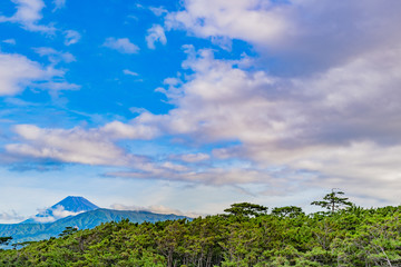 Fototapeta na wymiar 静岡県沼津市千本浜海岸から見た夏の富士山　早朝