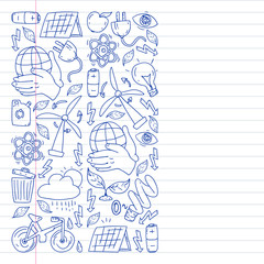 Vector logo, design and badge in trendy drawing style - zero waste concept, recycle and reuse, reduce - ecological lifestyle and sustainable developments icons on monochrome style.