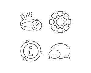Frying pan line icon. Chat bubble, info sign elements. Cooking timer sign. Food preparation symbol. Linear frying pan outline icon. Information bubble. Vector