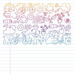 Vector logo, design and badge in trendy drawing style - zero waste concept, recycle and reuse, reduce - ecological lifestyle and sustainable developments icons, gradient,