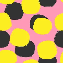 Wallpaper murals Yellow Seamless pattern with colored round spots drawn by rough brush. Grunge, sketch, watercolor, paint. Simple vector illustration.