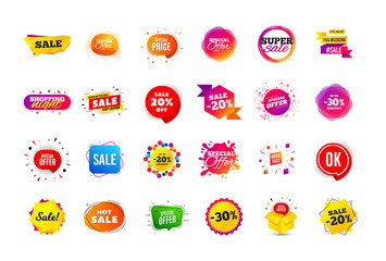 Sale banner badge. Special offer discount tags. Coupon shape templates design. Cyber monday sale discounts. Black friday shopping icons. Best ultimate offer badge. Super discount icons. Vector banners