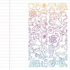 Vector logo, design and badge in trendy drawing style - zero waste concept, recycle and reuse, reduce - ecological lifestyle and sustainable developments icons, gradient,