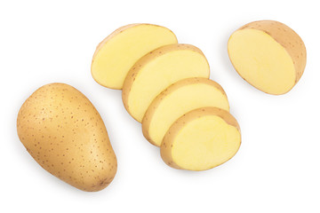 Young potato isolated on white background. Harvest new. Top view. Flat lay, Set or collection