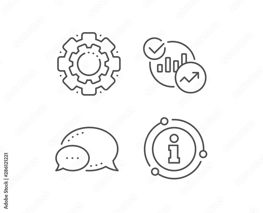 Poster charts, statistics line icon. chat bubble, info sign elements. report graph or sales growth sign. an
