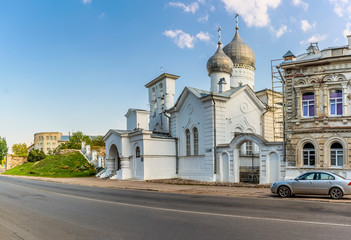 Fototapeta na wymiar Church of Varlaam Khutynsky on Svenice, an Orthodox Church in Pskov.