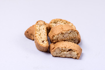 Food Background Freshly Baked Italian Cookies Biscotti or Cantuccini Blue Background Horizontal