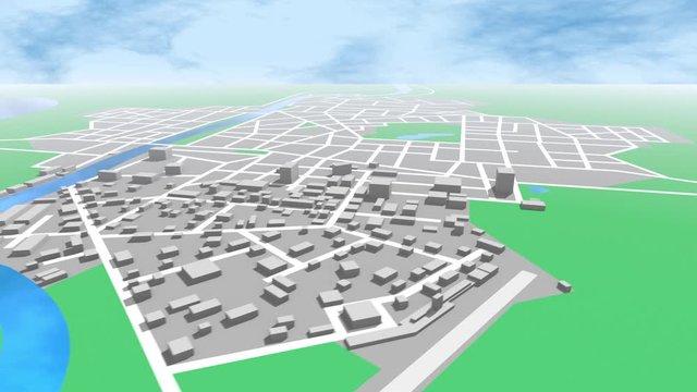 3d animated map of a city building up in 4K resolution