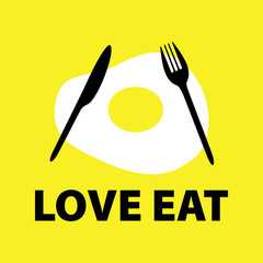 Breakfast - fried or scrambled eggs. Design template for logo, menus, flyers for cafes, restaurants, fast food