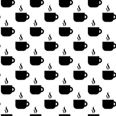 Seamless pattern coffe or tea cup black icon