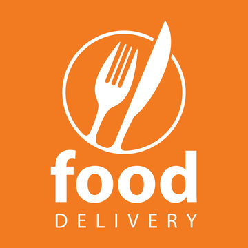 Fresh Food Logo Design Template. Vector Color Hand Like Illustration Background. Graphic Fork Icon Symbol For Cafe, Restaurant, Cooking Business. Modern Linear Catering Label, Emblem, Badge In Circle