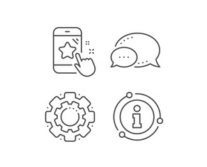 Star rating line icon. Chat bubble, info sign elements. Feedback phone sign. Customer satisfaction symbol. Linear star rating outline icon. Information bubble. Vector