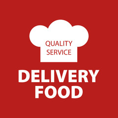 Delivery. Vector logo, sign. A man with a box of pizza.