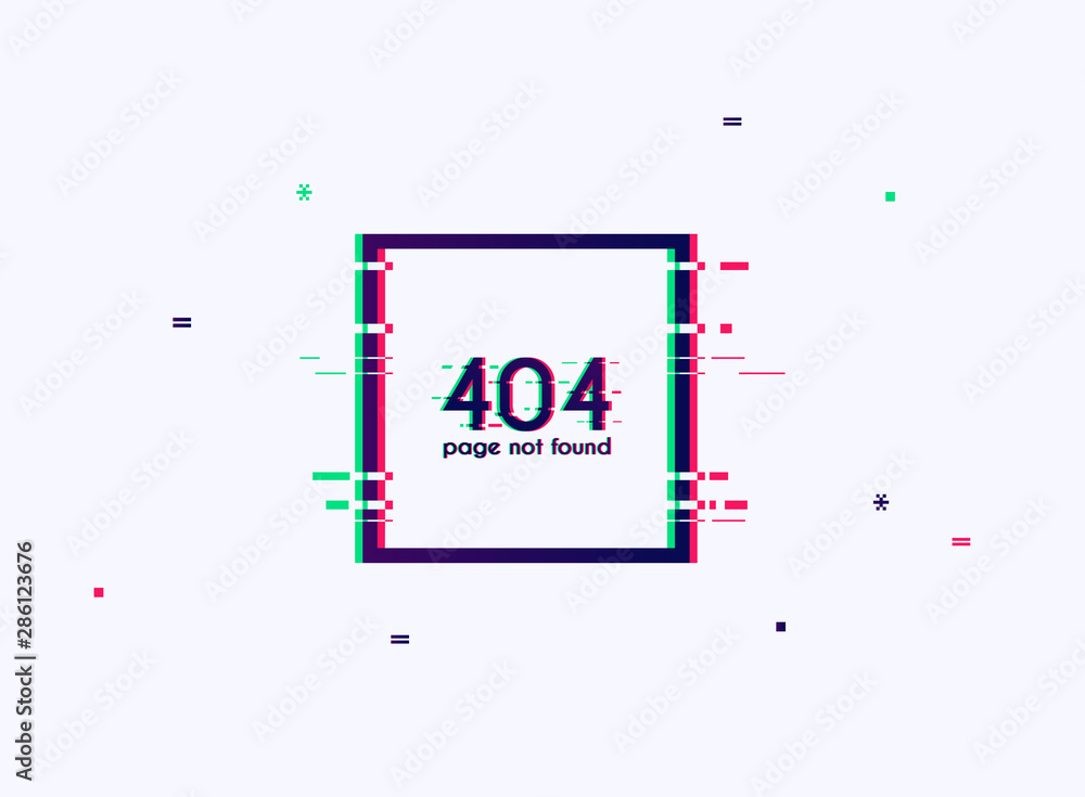 Aufkleber error with glitch effect on screen. error 404 page not found. flat design modern vector illustration