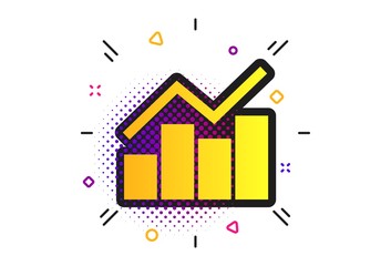 Graph chart sign icon. Halftone dots pattern. Diagram symbol. Statistics. Classic flat graph icon. Vector
