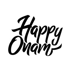 Happy Onam festival black handwriting lettering isolated