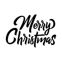 Merry Christmas brush handwriting lettering isolated on white