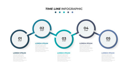Fototapeta Business infographic. Timeline with 5 steps, circles and number options. Vector template for presentations. obraz