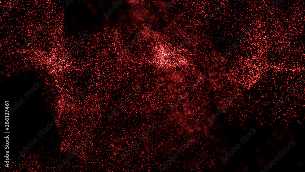 Poster music red abstract background. interweaving of atomic particles in space. network connection structu
