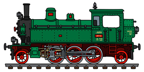The vectorized hand drawing of a retro green tank engine steam locomotive © vostal