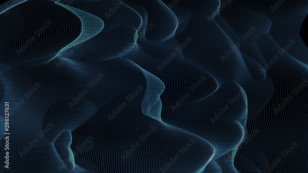 Poster music blue abstract background. interweaving of atomic particles in space. network connection struct