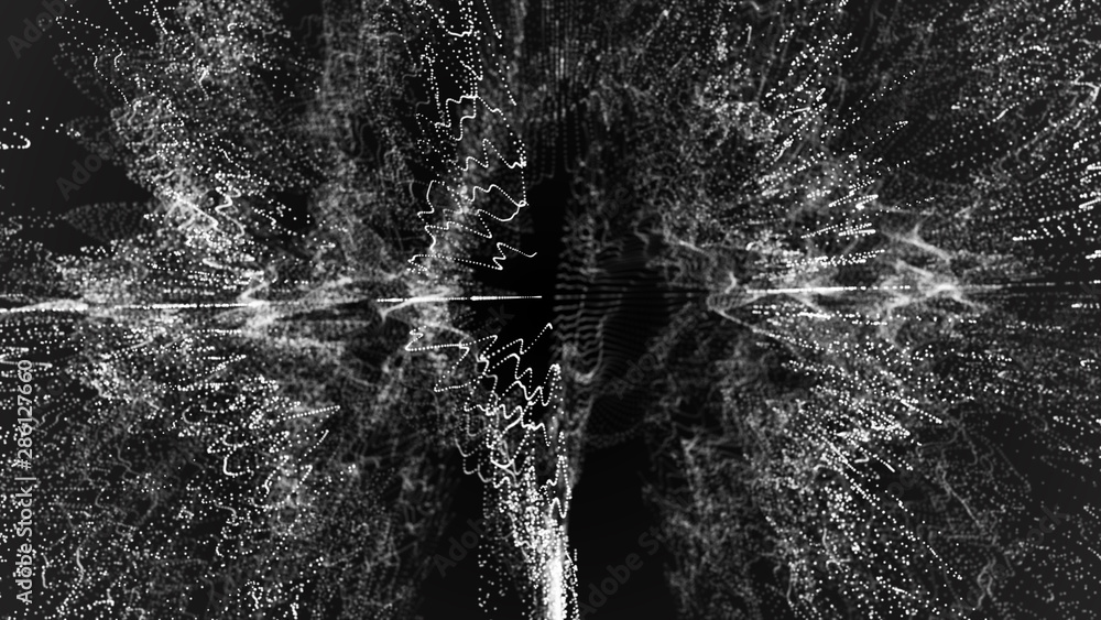 Poster music abstract background. interweaving of atomic particles in space. network connection structure. 