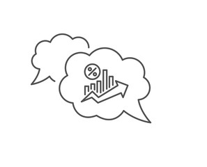 Loan percent growth chart line icon. Chat bubble design. Discount sign. Credit percentage symbol. Outline concept. Thin line loan percent icon. Vector