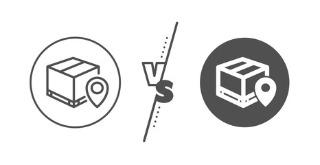 Delivery monitoring sign. Versus concept. Parcel tracking line icon. Shipping box location symbol. Line vs classic parcel tracking icon. Vector