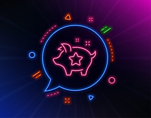 Loyalty points line icon. Neon laser lights. Bonus piggy. Discount program symbol. Glow laser speech bubble. Neon lights chat bubble. Banner badge with loyalty points icon. Vector