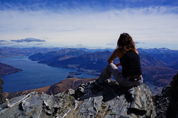 Beautiful view on lake Wanaka and Queenstown from Remarkeblas mountains in New Zealand