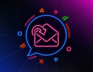 Receive Mail download line icon. Neon laser lights. Incoming Messages correspondence sign. E-mail symbol. Glow laser speech bubble. Neon lights chat bubble. Banner badge with receive Mail icon. Vector