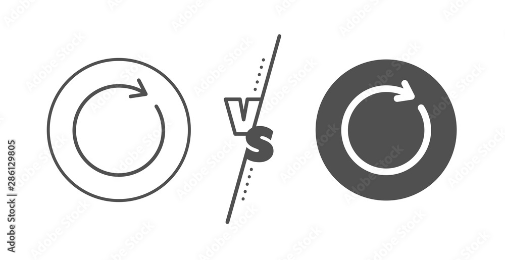 Poster rotation arrow sign. versus concept. refresh line icon. reset or reload symbol. line vs classic sync