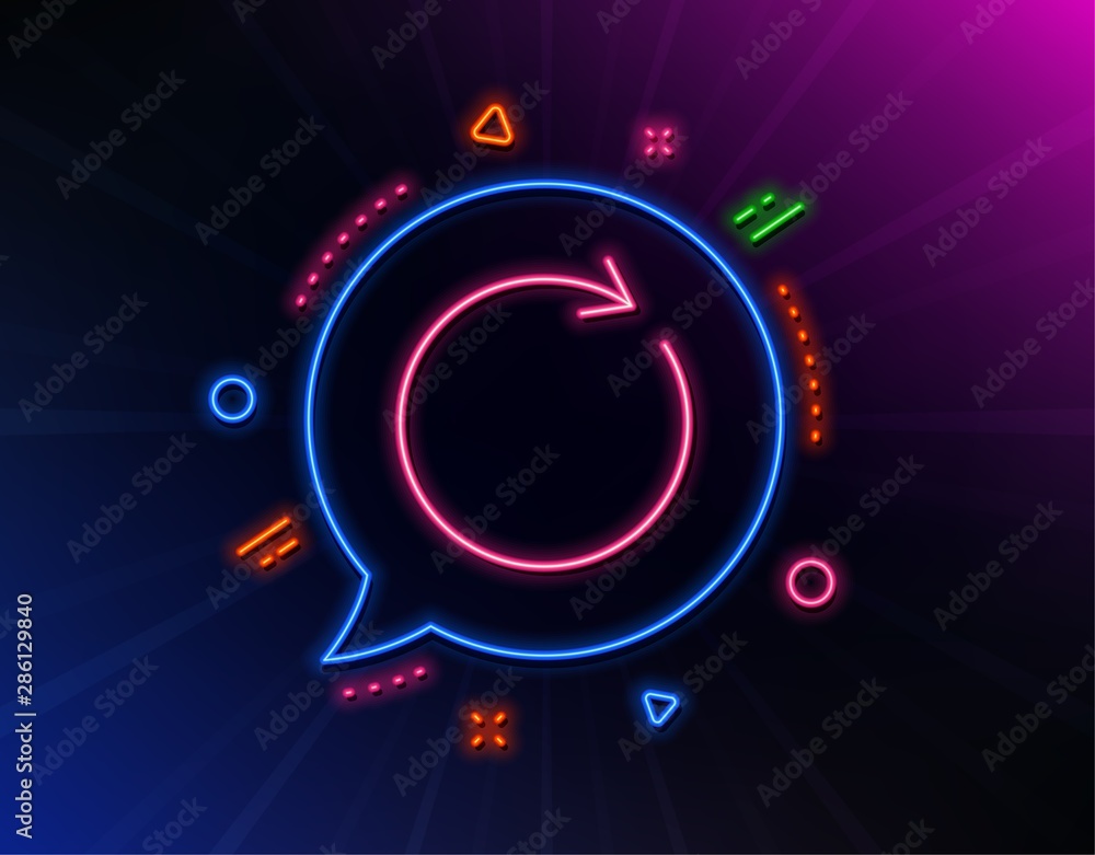 Poster refresh line icon. neon laser lights. rotation arrow sign. reset or reload symbol. glow laser speech