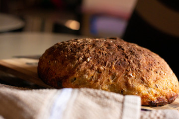 The concept of food and cooking. Bread close-up.