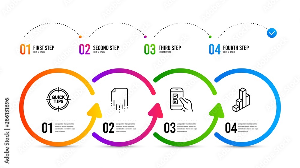 Poster 3d chart sign. infographics timeline. mobile survey, tips and recovery file line icons set. phone qu
