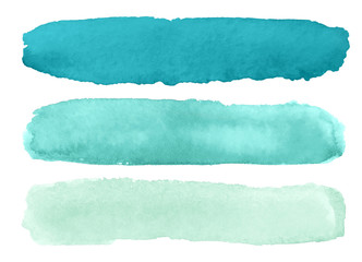 Watercolor abstract blue brush strokes with stains.