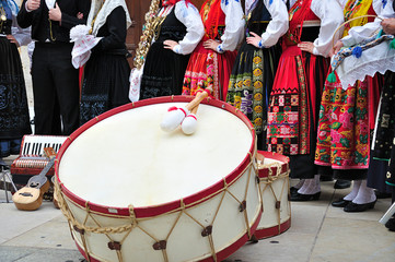 Portuguese folklore group posing with their musical instruments