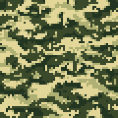 Green digital pixel camouflage seamless pattern. Vector