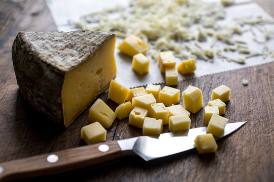 Close up of tomme de savoie cheese