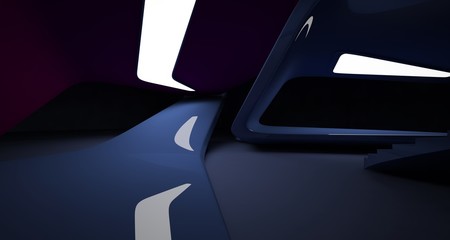 Abstract violet minimalistic architectural smooth interior with neon lighting. 3D illustration and rendering.